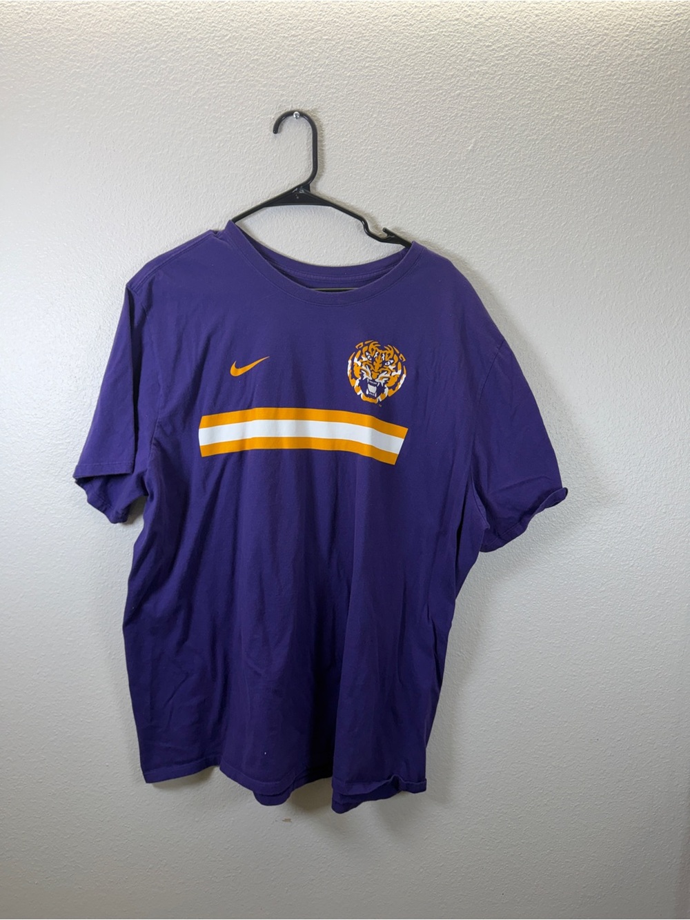 Nike Purple Tee with Gold Stripes and Tiger Crest